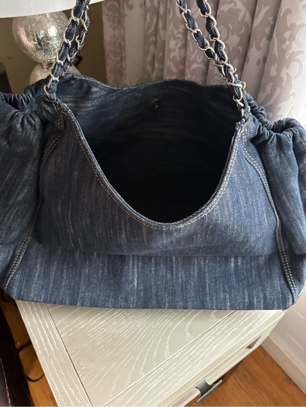 FASHION Dark Blue Denim Shoulder Tote with Interlocking CC with pouch - Picture 5 of 14